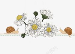 雏菊与蜗牛手绘菊花和蜗牛婚礼海报矢量图高清图片