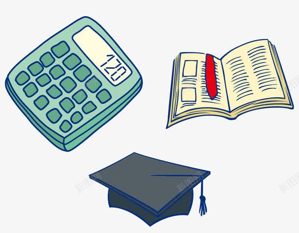 卡通学习工具png免抠素材_88icon https://88icon.com 卡通本子 卡通计算器 学习 学习工具 学位 学士帽 学校 学生 课堂