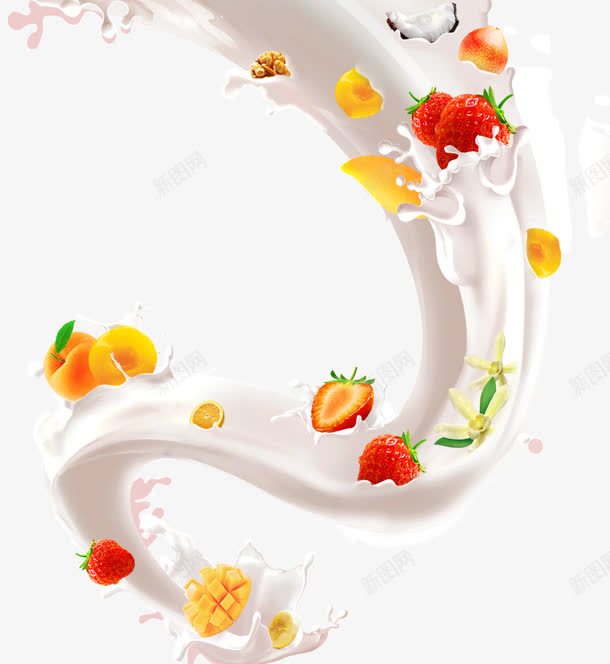 牛奶与水果png免抠素材_88icon https://88icon.com 牛奶 草莓 黄桃