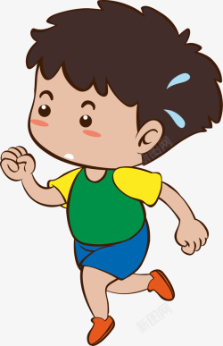 读书卡通小孩卡通跑步运动的男孩高清图片