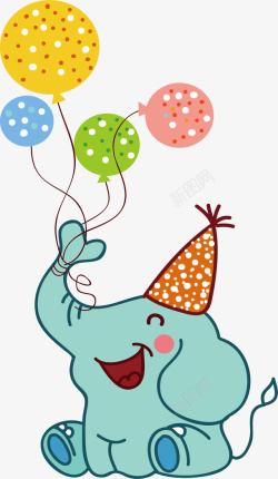 大束气球开心过生日的绿色大象矢量图高清图片