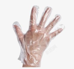 塑料手套戴在手上的一次性手套高清图片