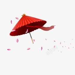 红色的雨伞手绘红色雨伞花瓣高清图片