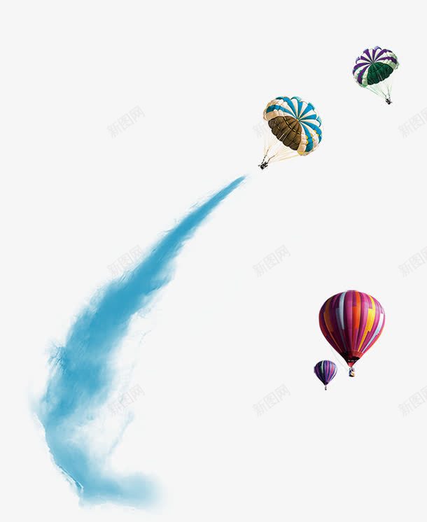 有蓝色烟的降落伞png免抠素材_88icon https://88icon.com 热气球 蓝色烟 装饰图案 降落伞