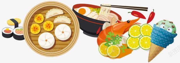 美食png免抠素材_88icon https://88icon.com 冰淇淋 卡通 大虾 寿司 小笼包 面 食物 餐饮