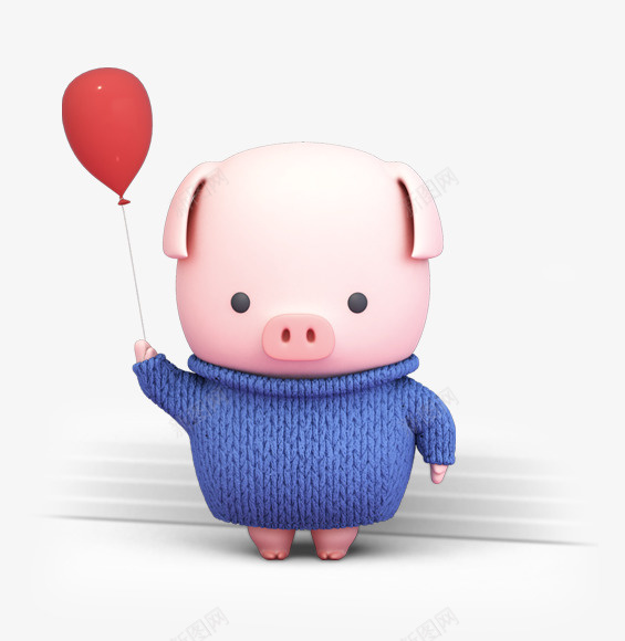 可爱粉嫩小猪psd免抠素材_88icon https://88icon.com 可爱 小猪 猪崽 立体 粉红小猪 红色气球 蓝色毛衣