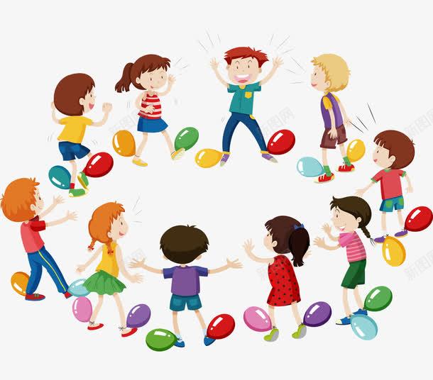 卡通png免抠素材_88icon https://88icon.com 一群小孩 卡通人物 气球 玩游戏