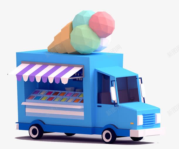 冰激凌餐车png免抠素材_88icon https://88icon.com 3D c4d 三维 冰激凌 创意海报 卡通场景 卡通车子 合成 移动餐车 立体