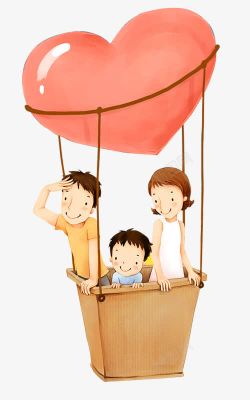 坐热气球的儿童一家人坐热气球高清图片