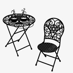 黑色花纹桌椅素材