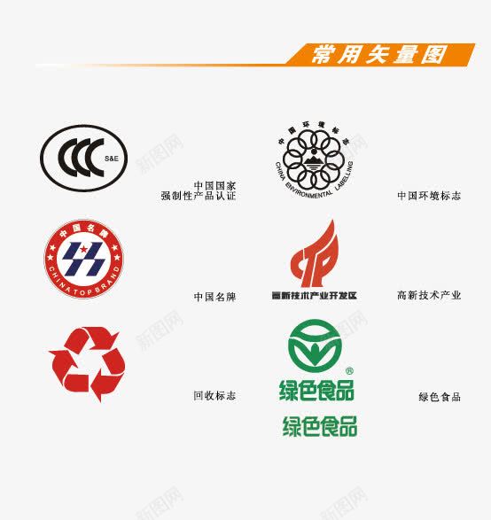 认证标志矢量图eps免抠素材_88icon https://88icon.com 中国名牌 国家免疫产品 无公害农产品 绿色食品 高新认证 矢量图