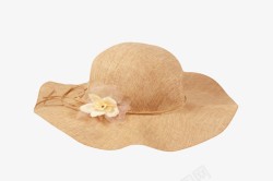 草帽和小花纯棕色防晒白色花朵装饰带草帽女高清图片