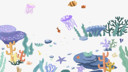 海底世界装饰卡通手绘海底世界海草装饰高清图片