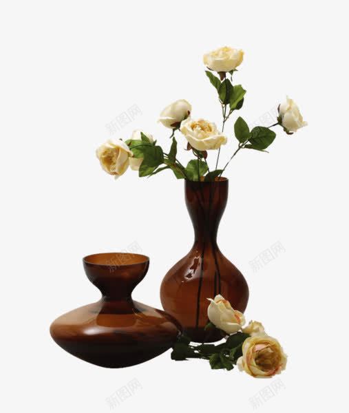 花瓶玫瑰png免抠素材_88icon https://88icon.com 叶子 家居 家装 摆件 白色玫瑰 花瓶