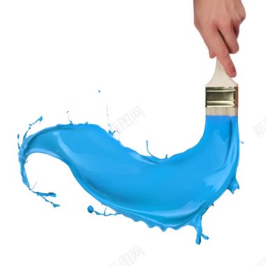 油漆刷与蓝色颜料背景