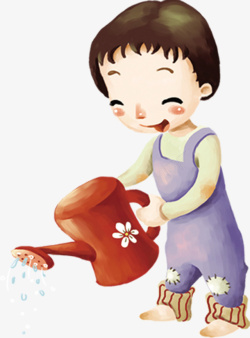 小女孩浇水植树节素材