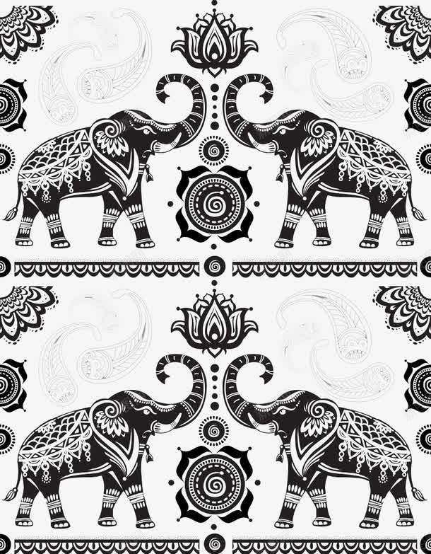 印度大象花纹背景png免抠素材_88icon https://88icon.com 卡通 印度大象 花纹