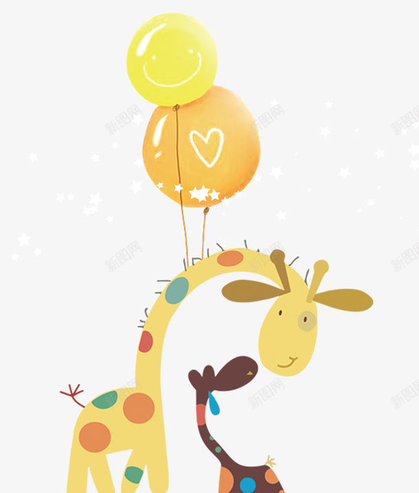卡通手绘长颈鹿气球装饰psd免抠素材_88icon https://88icon.com 两只长颈鹿 卡通 手绘 气球装饰 长颈鹿 黄色