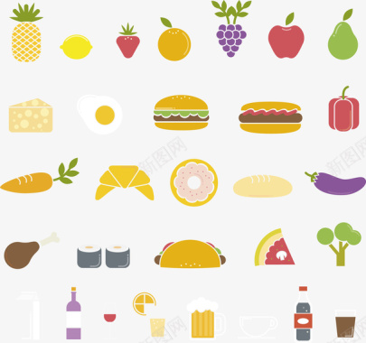 菠萝冰沙30款美味食物图标矢量图图标