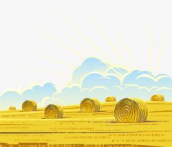 农业生产田野上的卷起来的麦垛高清图片