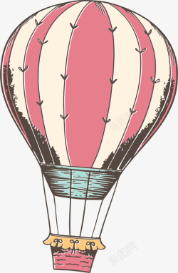 旅游热气球复古手绘粉色热气球矢量图高清图片