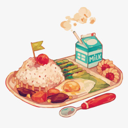 芦荟牛奶图手绘日式午餐高清图片