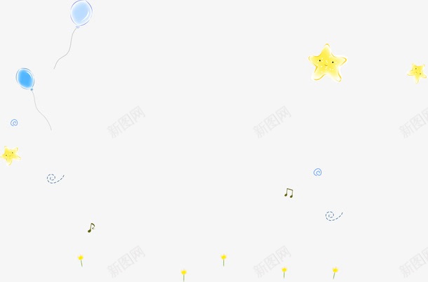 手绘黄色星星蓝色气球png免抠素材_88icon https://88icon.com 星星 气球 蓝色 黄色