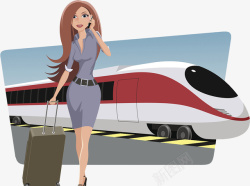 火车站台时尚插图高铁站台打电话的女士高清图片
