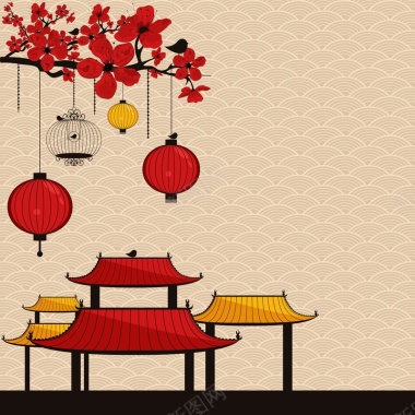 中国元素建筑矢量插画背景模板背景