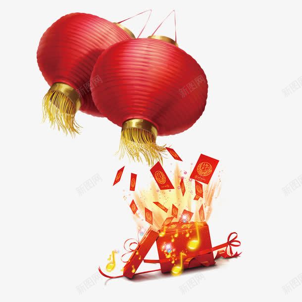 惊喜礼品盒和灯笼png免抠素材_88icon https://88icon.com 灯笼 礼品盒 红包 红色 过年