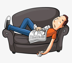 卡通躺在沙发上睡觉的男士素材