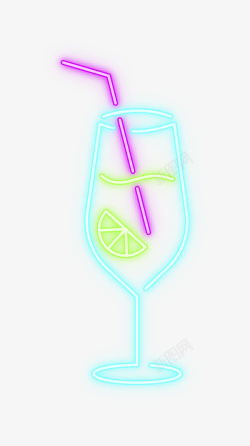 夏日饮品手绘图彩色清新霓虹灯饮品高清图片
