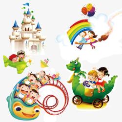 城堡彩虹热气球儿童游乐园高清图片