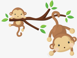卡通小猴子卡通手绘树上的小猴子高清图片