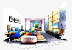 室内装饰效果手绘现代新房室内效果图高清图片