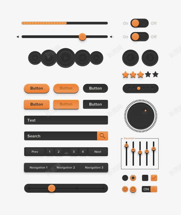 音乐界面控件png免抠素材_88icon https://88icon.com 橙色界面 音乐APP 黑色界面