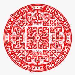 红色圆形复杂汉代花纹素材