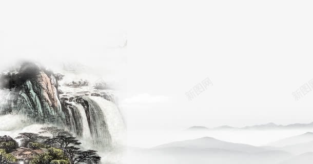 古画png免抠素材_88icon https://88icon.com 云雾缭绕 水墨画 瀑布 高山