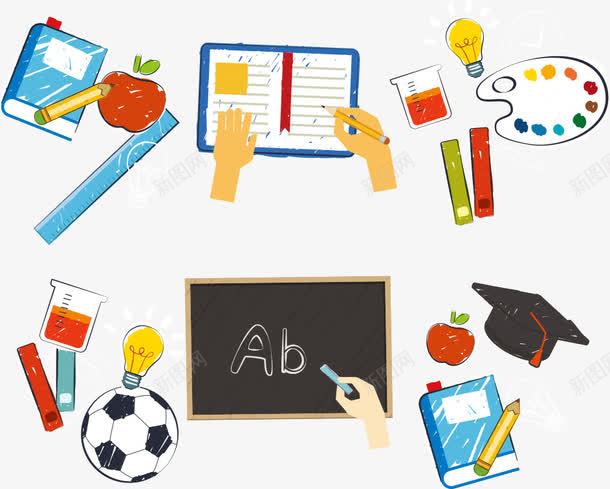 小学生教育海报png免抠素材_88icon https://88icon.com 卡通教育 小学生教育海报 帽子 教育 教育海报 灯泡 足球 黑板