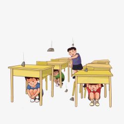 地震发生时上课地震时应该躲在桌子下高清图片