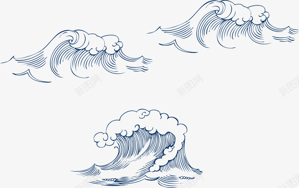 蓝色简约海浪装饰图案png免抠素材_88icon https://88icon.com 免抠PNG 海浪 简约 蓝色 装饰图案