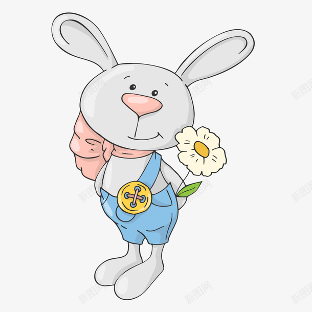 拿着花朵的小兔子png免抠素材_88icon https://88icon.com 创意 动物设计 卡通 小兔子 小灰兔 灰色 花朵