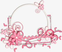 粉色花装饰圆形边框素材