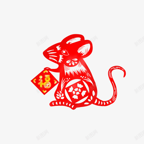 老鼠新年剪纸1png免抠素材_88icon https://88icon.com 剪纸 新年 红色 老鼠