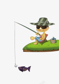 椅子卡通素材小猫钓鱼高清图片
