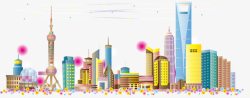 上海外滩街景卡通彩色上海城市矢量图高清图片