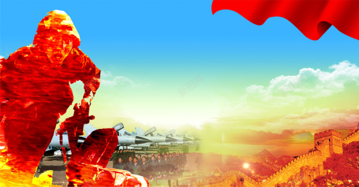 彩色质感中国风军人海报背景背景