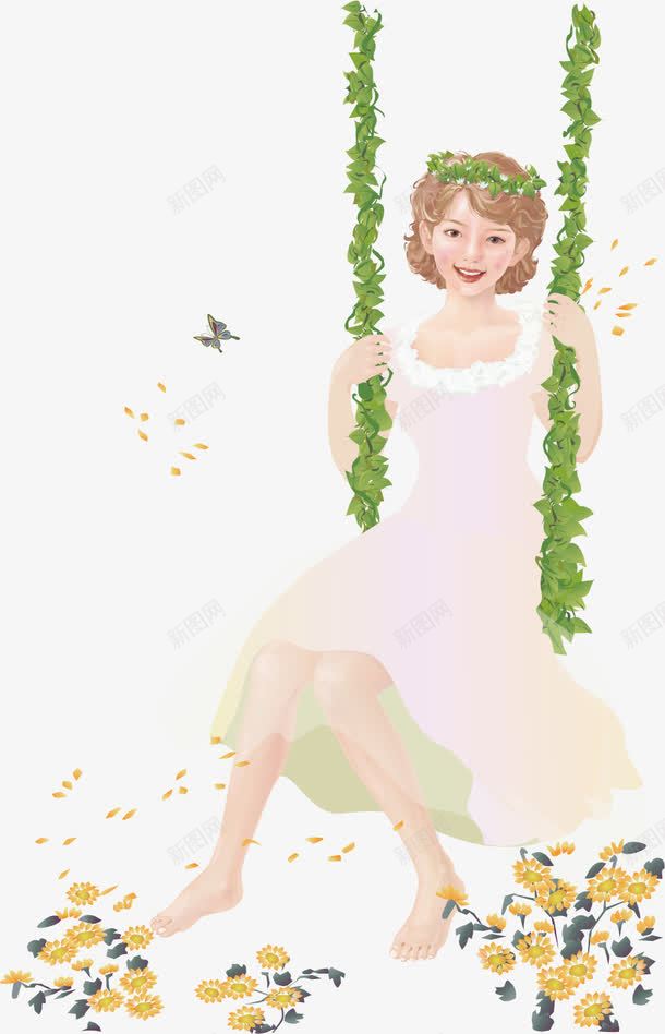 婚礼人物矢量图ai免抠素材_88icon https://88icon.com 婚纱 新娘 秋千 花海 花藤秋千 藤蔓 矢量图