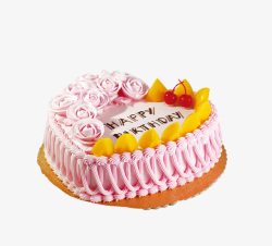 黄桃粉红玫瑰奶油蛋糕高清图片