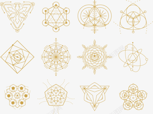 各种形状和符号多款金色几何图形图案图标图标